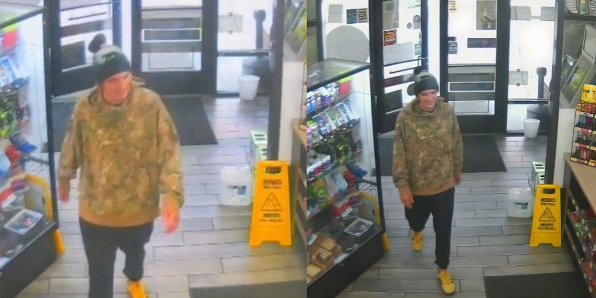 Columbus County Sheriff's Office surveillance image of suspect in Exxon larceny of OPIA Ultra 60mg 7-OH chewable tablets in Riegelwood, NC.